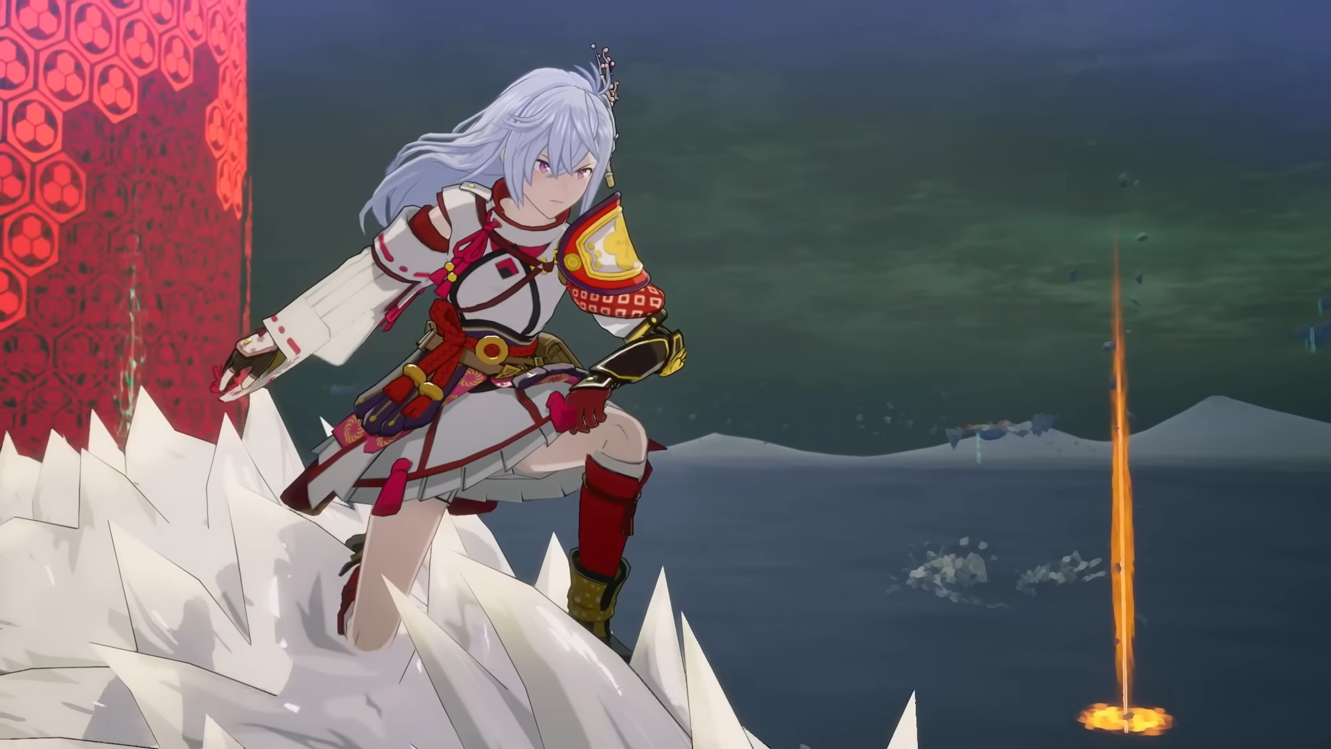 Kaguya riding a dragon who is flying in the sky during the RPG, Rune Factory: Guardians of Azuma