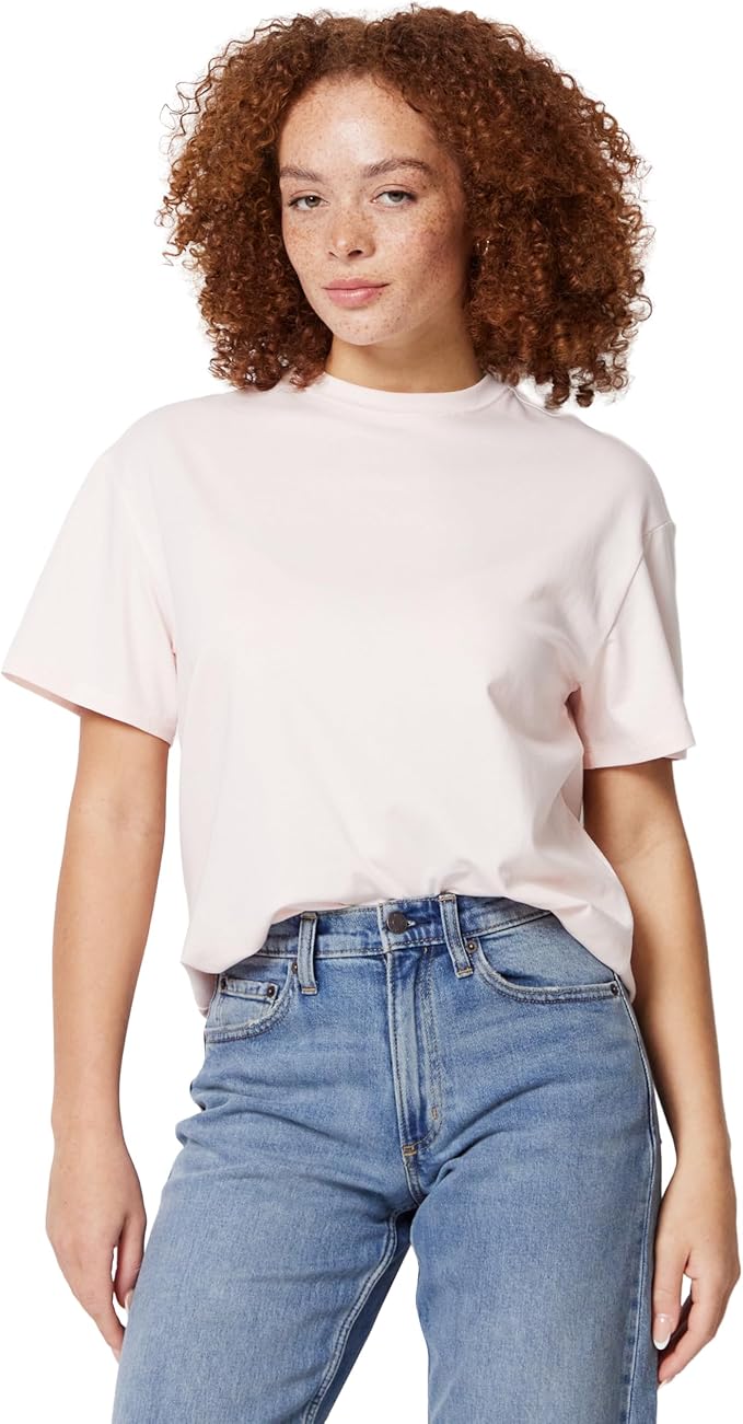 Amazon Essentials, Amazon Essentials Women's Oversized-Fit Short Sleeve Crewneck Shirt, Light Pink, Xx-Large