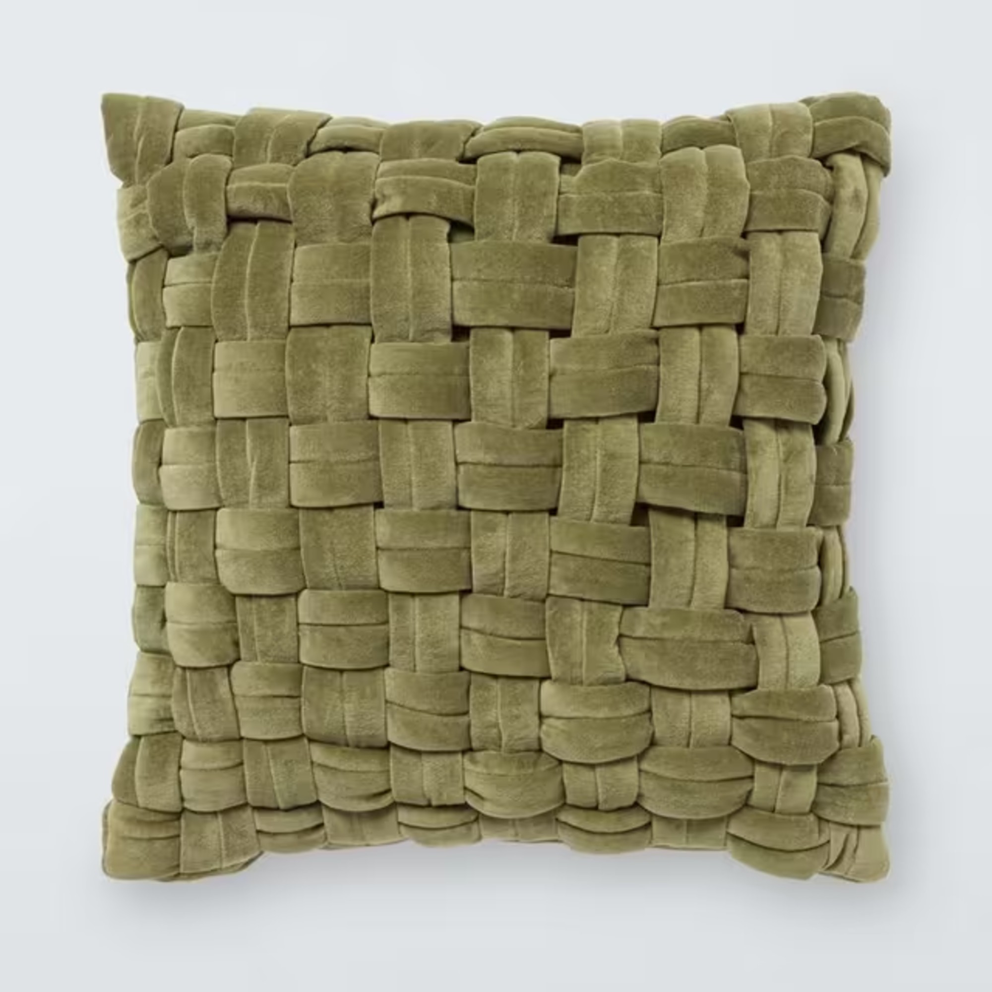 John Lewis Velvet Basket Weave Cushion, Green