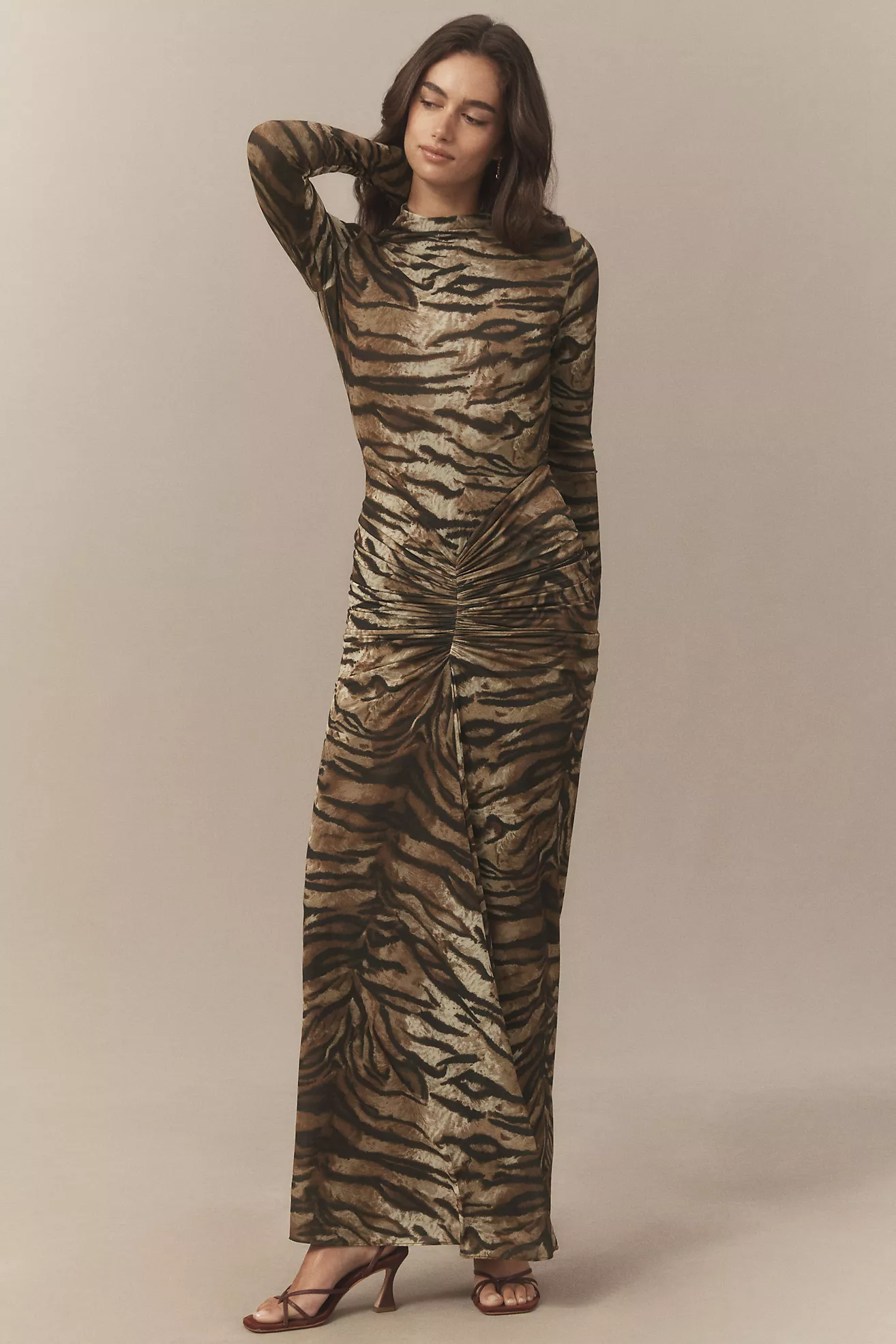 Ronny Kobo Scorpio Mock-Neck Ruched Jersey Maxi Dress