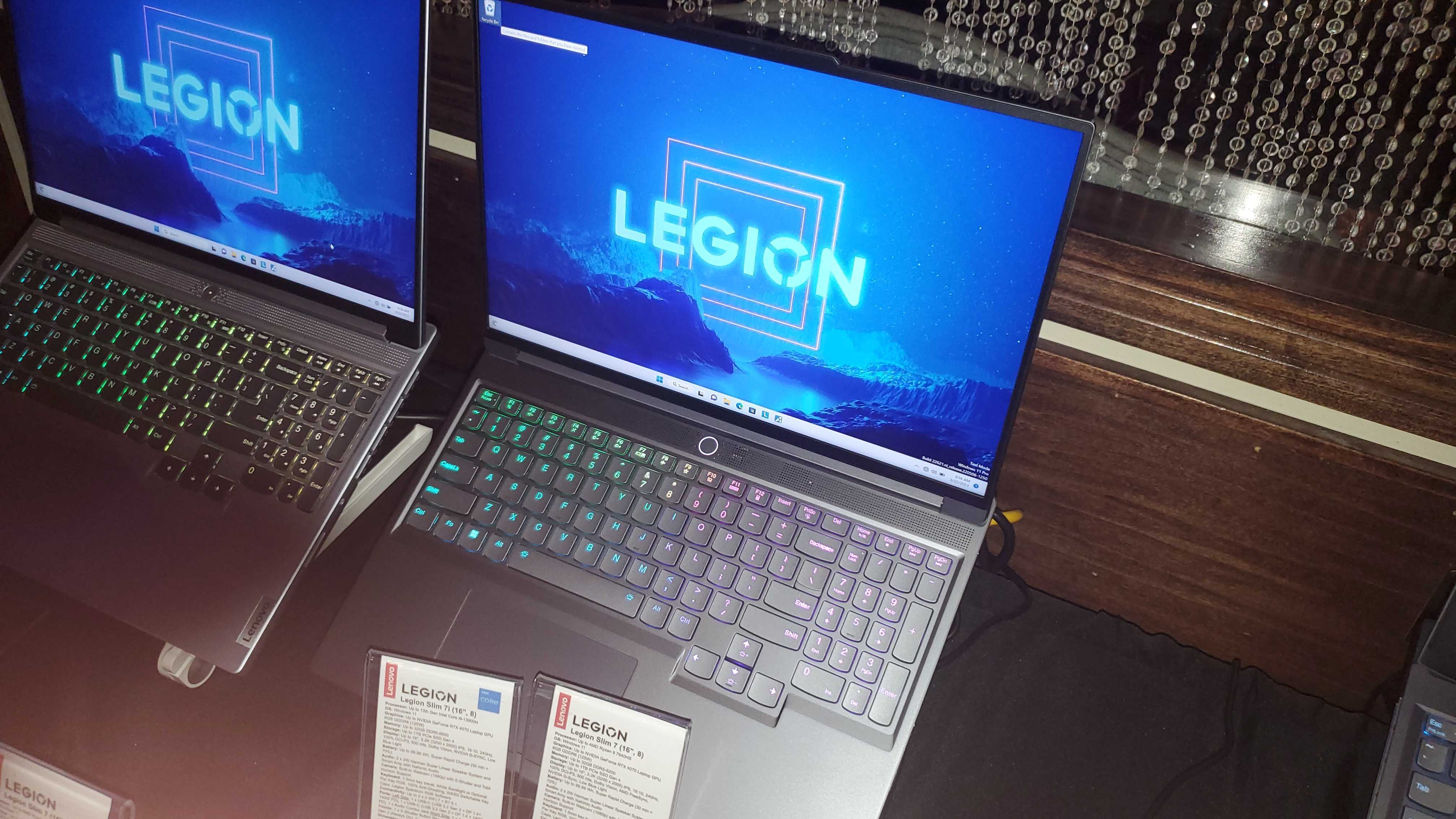 silver gaming laptop with Legion logo on display