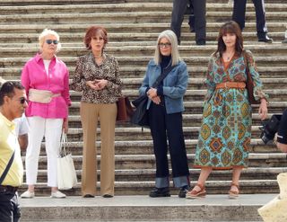 Diane Keaton, Jane Fonda, Candice Bergen and Mary Steenburgen filming Book Club 2
