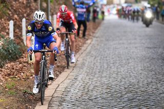Julian Alaphilippe (Etixx-Quickstep) and TIm Wellens (Lotto Soudal) attack the Hertstraat climb