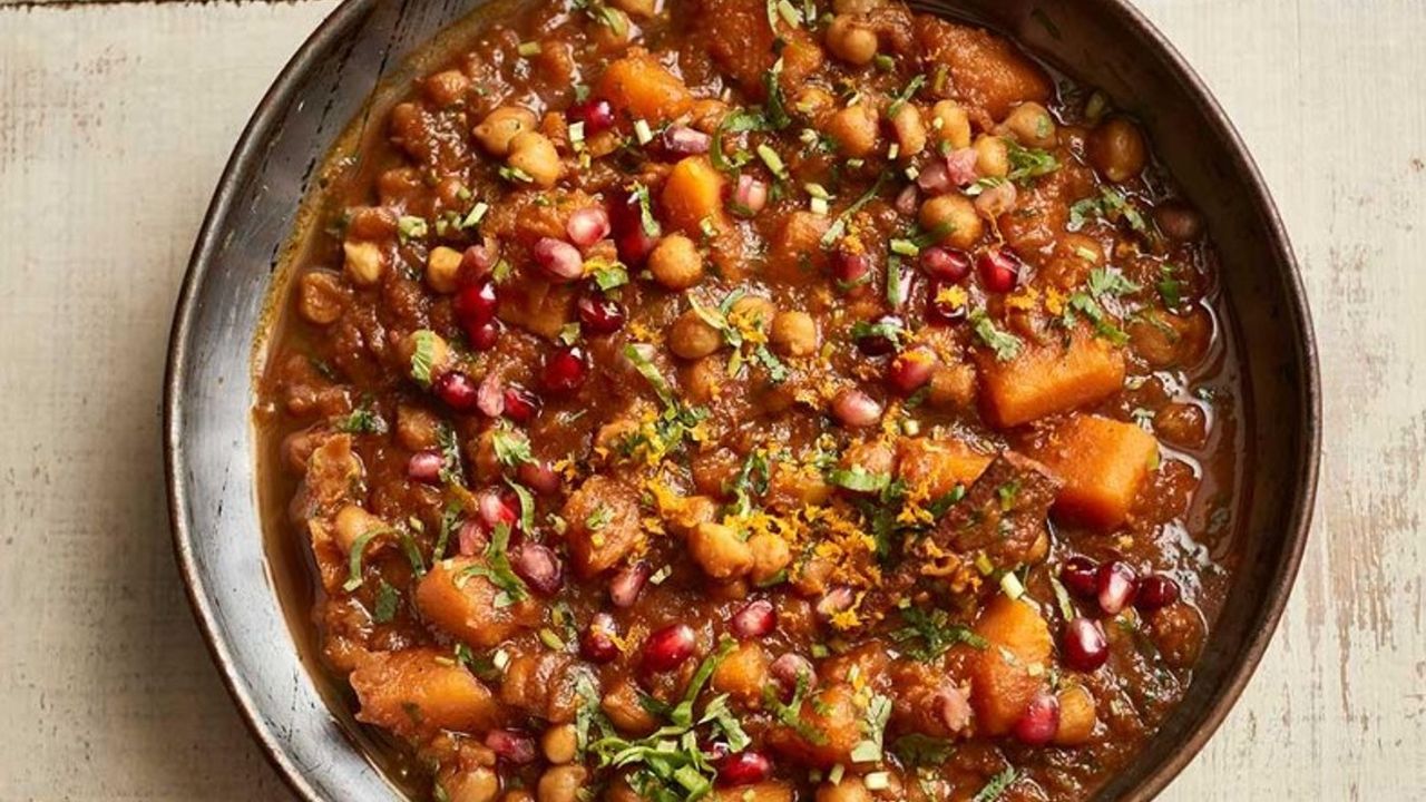 Khoresh fesenjan, or Persian pumpkin and chickpea curry