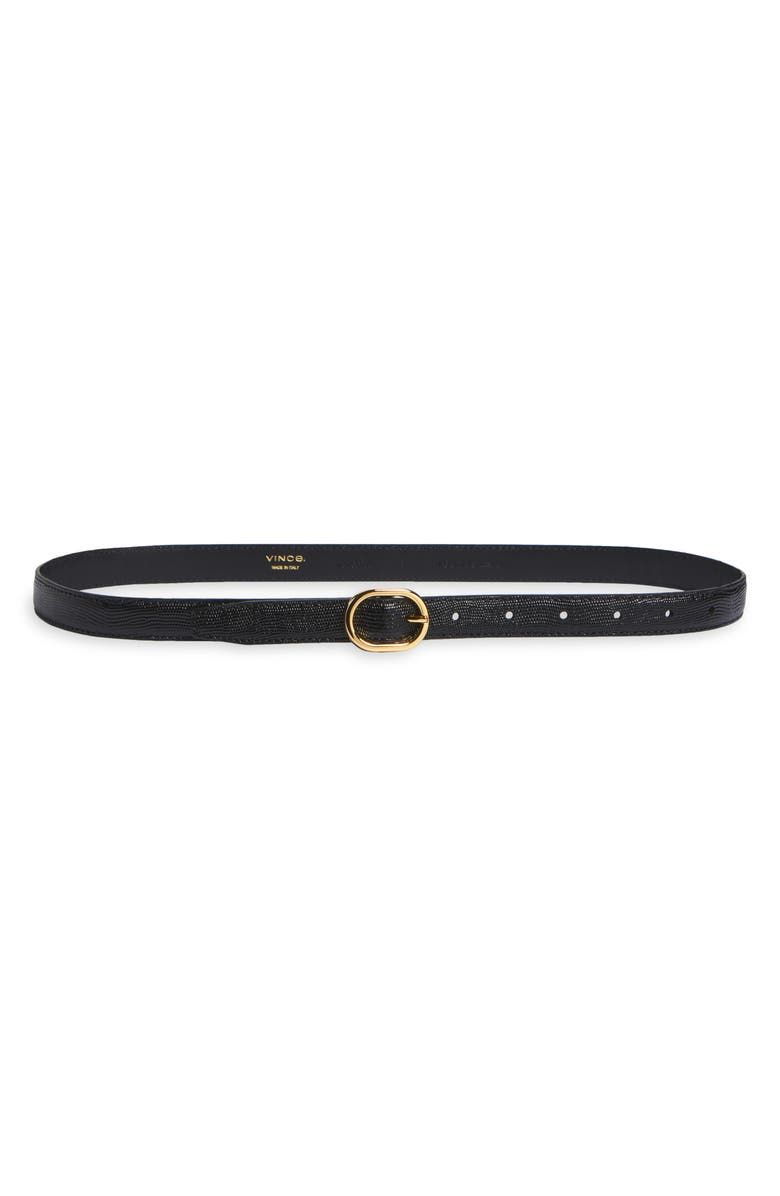 Stitched Lizard Embossed Glazed Leather Belt