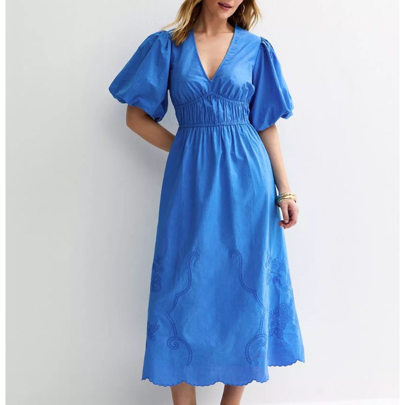 New Look, Cally Cutwork V-Neck Midi Dress