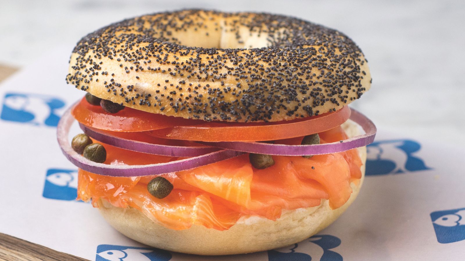 Smoked salmon and onion bagel