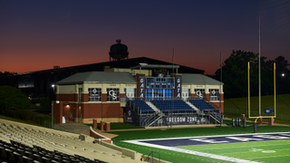 Shots of the new scoreboard and audio system at the home football field of Georgia Southern.