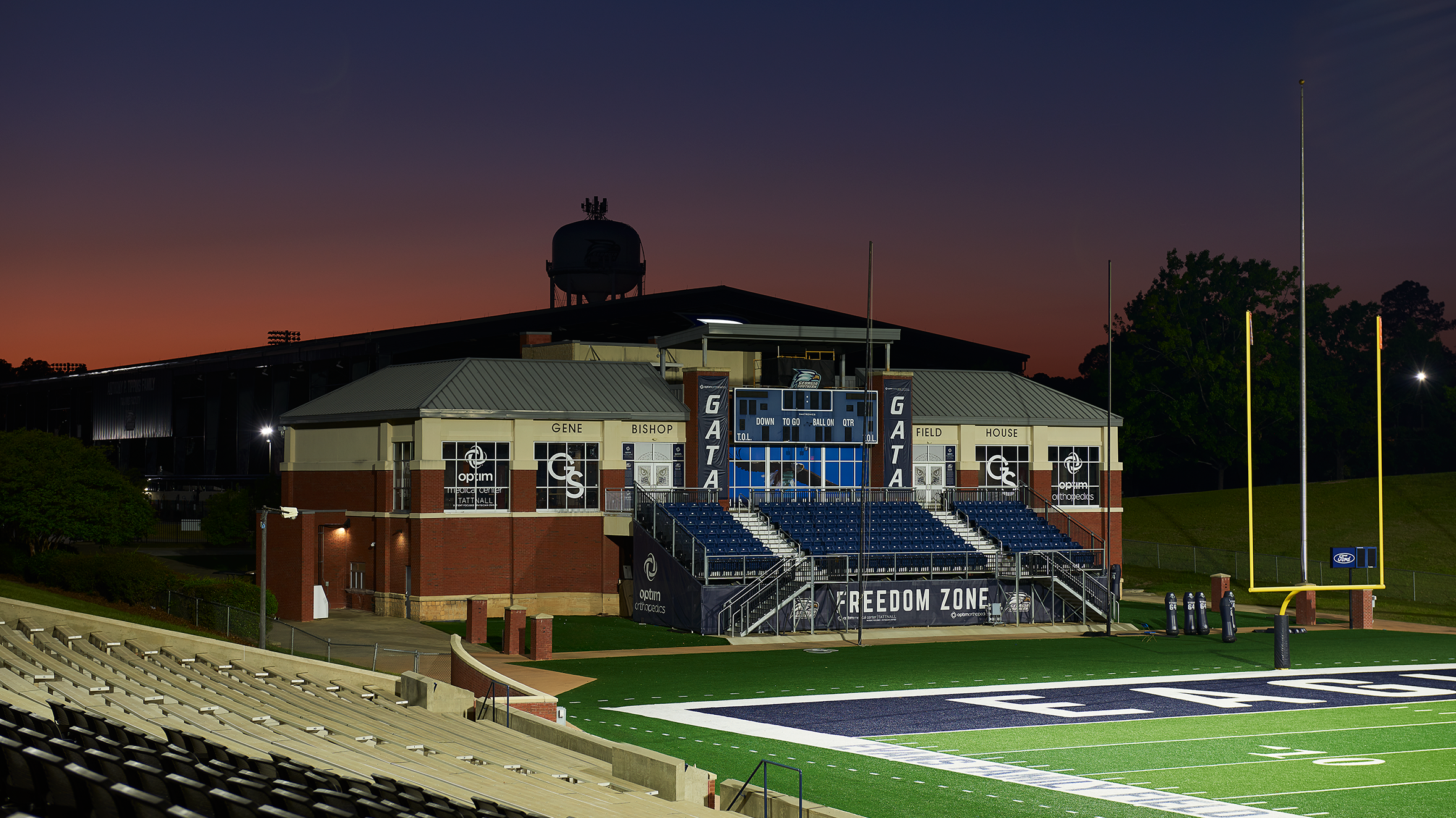 Shots of the new scoreboard and audio system at the home football field of Georgia Southern. 