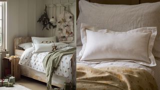 festive bed with fresh linens