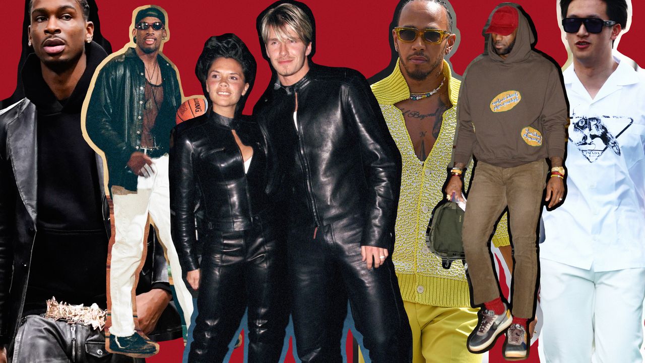 Collage of athletes including Dennis Rodman, David Beckham with Victoria Beckham, Zhou Guanyu, Lebron James, Shai Gilgeous-Alexander, and Lewis Hamilton.