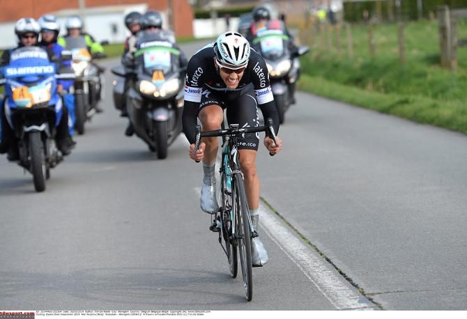 Niki Terpstra attacked from the field, catching and leaping clear of the breakaway