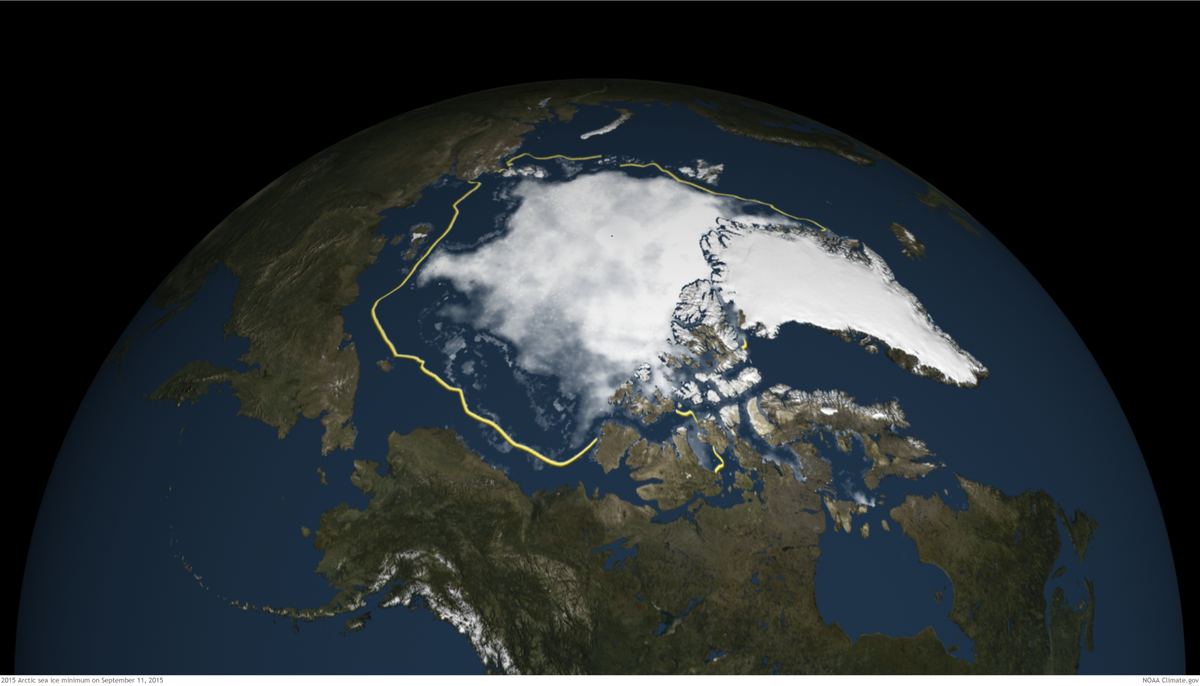 Arctic sea ice reached its fourth-lowest extent on record on Sept. 11, 2015.