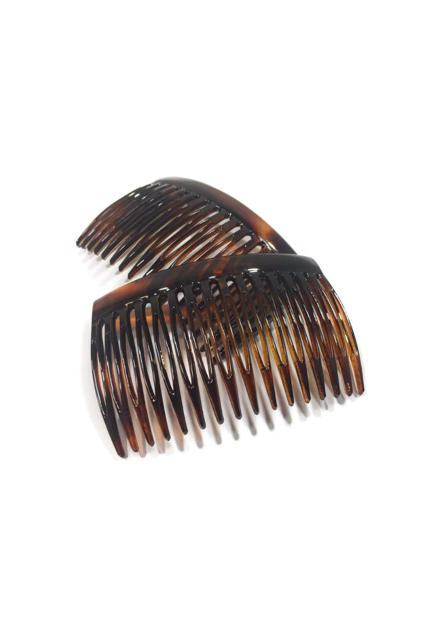 Niavida Side Comb, 2 Pieces, Havana Brown, 2.75 X 1.81 Inches, Splitting Tooth, Made in France