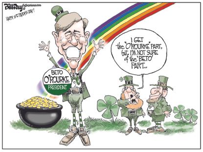 Political Cartoon U.S. Beto ORourke St. Patricks Day Candidate 2020