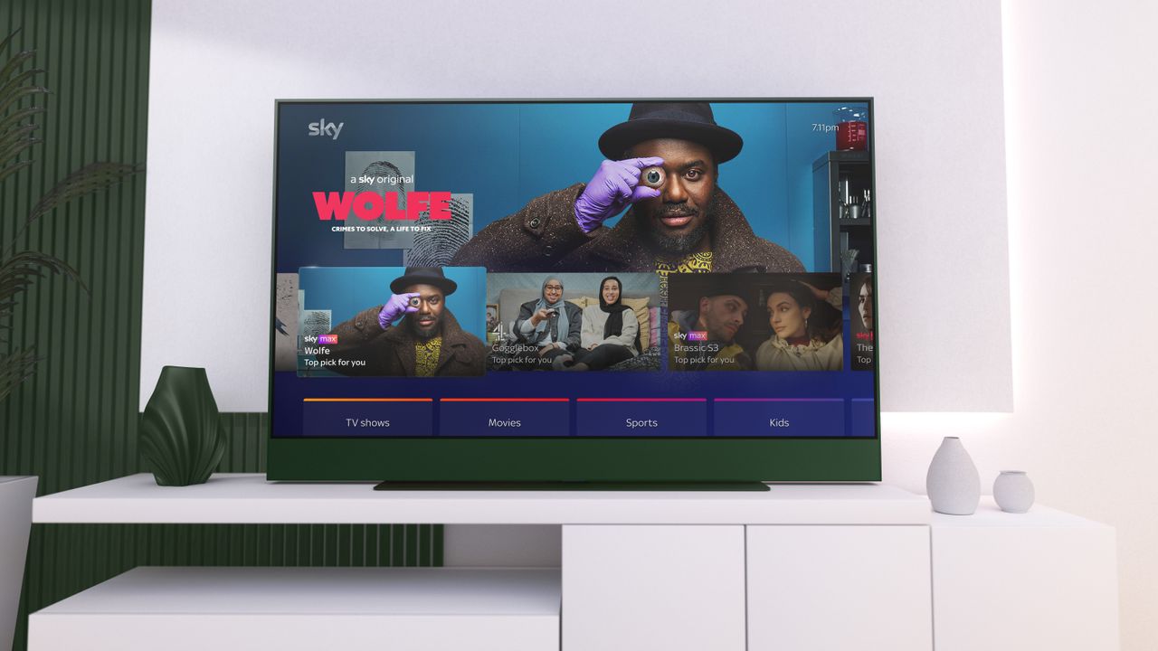 Sky Glass on a white TV stand