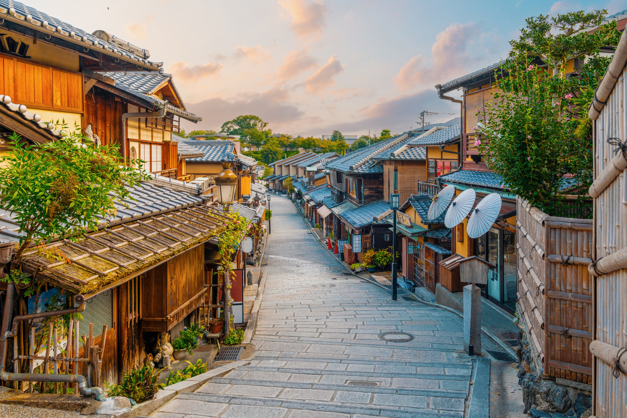 Sunset Over Kyoto's Traditional Street