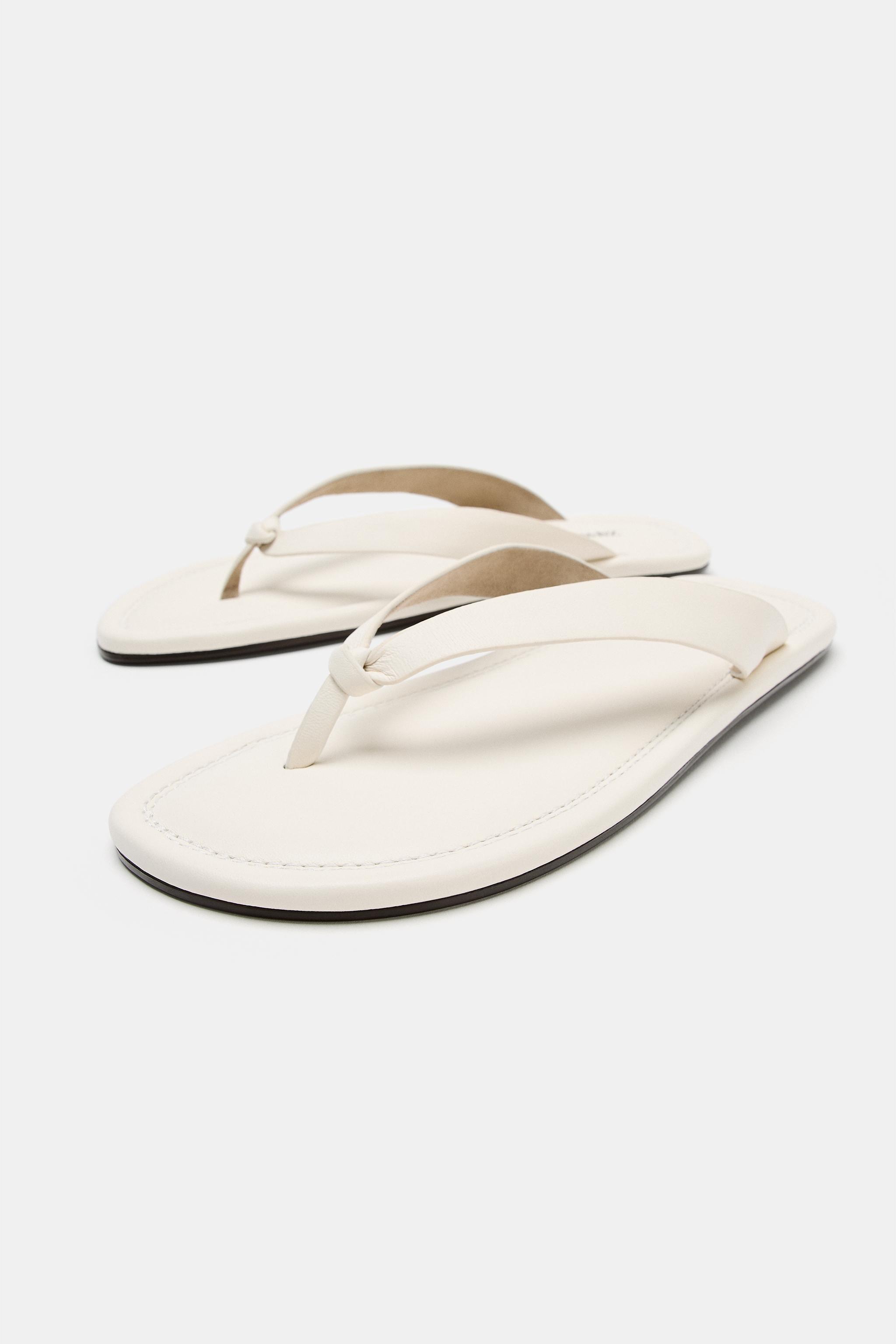 Flat Leather Sandals - White - 2