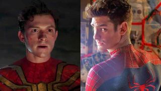 Tom Holland and Andrew Garfield in their Spider-Man suits