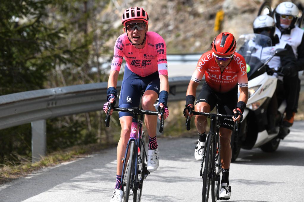 FEICHTEN IM KAUNERTAL AUSTRIA APRIL 20 Hugh Carthy of United Kingdom and Team EF Education Nippo Nairo Alexander Quintana Rojas of Colombia and Team Arka Samsic during the 44th Tour of the Alps 2021 Stage 2 a 1215km stage from Innsbruck to Feichten im Kaunertal 1291m TourofTheAlps TouroftheAlps on April 20 2021 in Feichten im Kaunertal Austria Photo by Tim de WaeleGetty Images