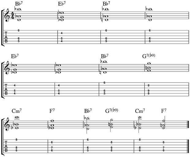 Jazz Guitar Corner: Using Two-Note Chords to Play the Blues, Part 3 ...