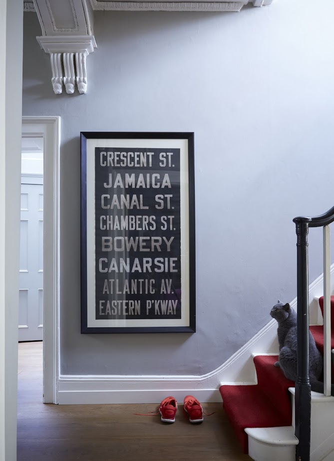 staircase with red stair runner