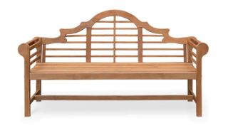 A wooden outdoor bench with curved arms - Cambridge Casuals