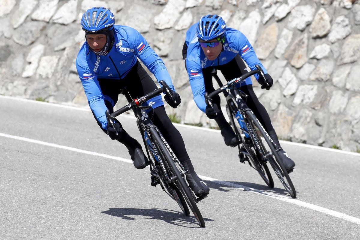 Gazprom riders bundled up against the cold