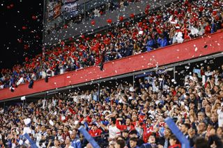 Fans of Nacional cheer on their team in a Copa Libertadores game against River Plate in May 2024.