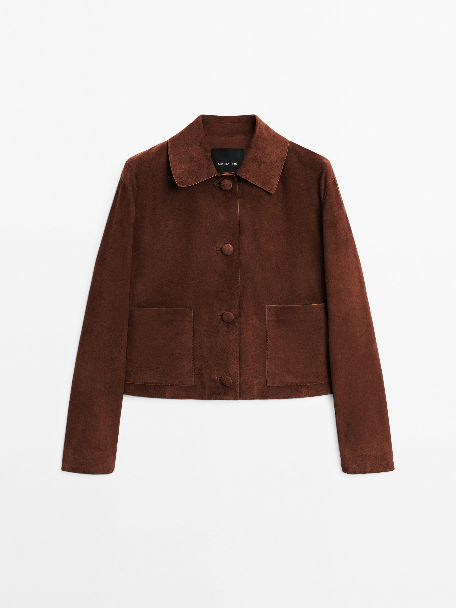Cropped Suede Leather-Lined Jacket With Buttons