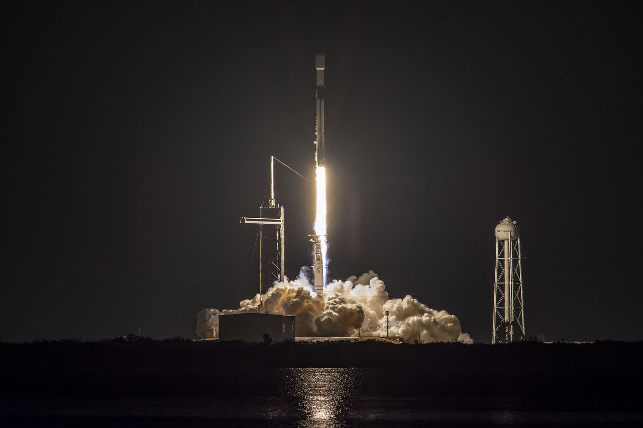 A SpaceX Falcon 9 rocket launches 60 Starlink satellites into orbit in from NASA's Kennedy Space Center on March 14, 2021 in a brilliant pre-dawn liftoff.