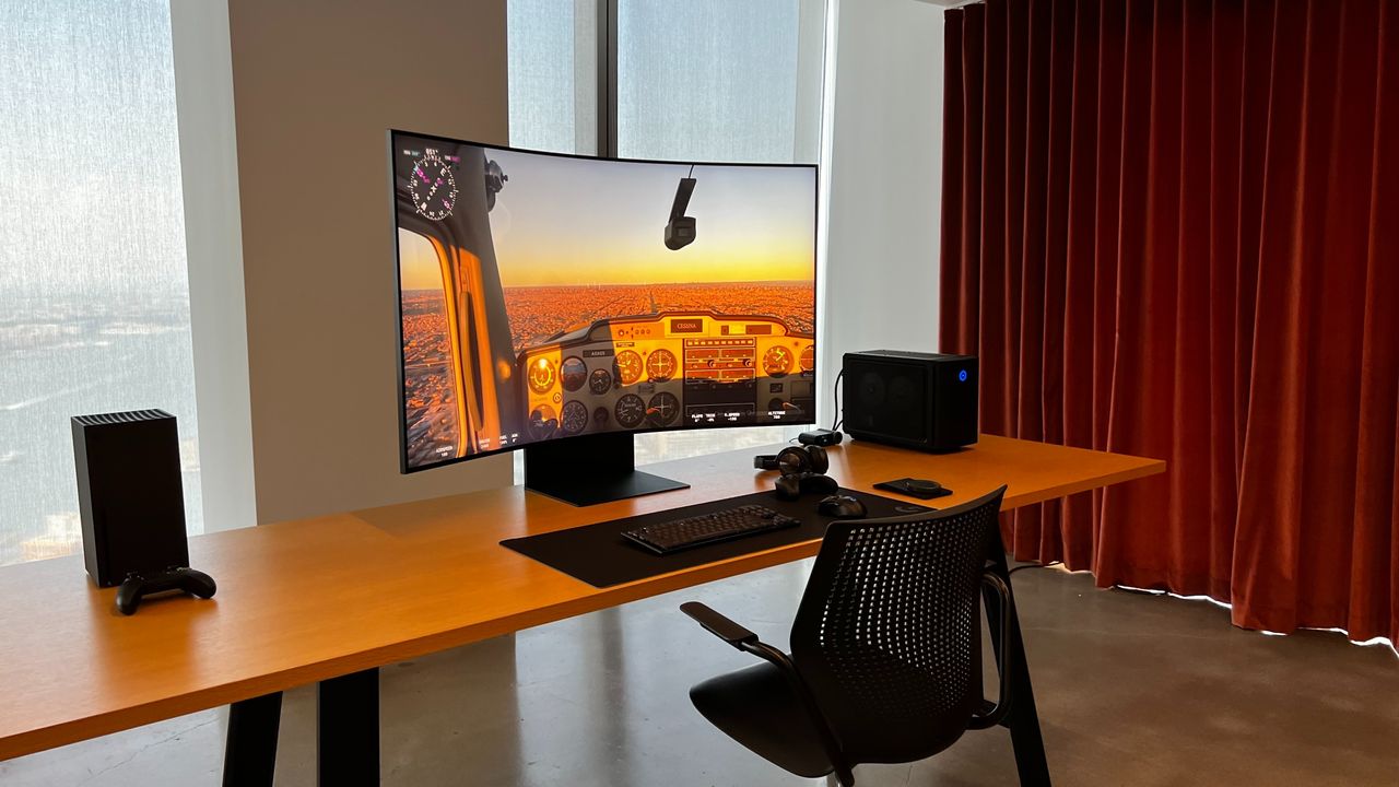 Odyssey Ark Gaming Monitor with MS Flight Sim on it.