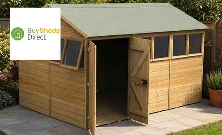 buy sheds direct logo top left with a shed