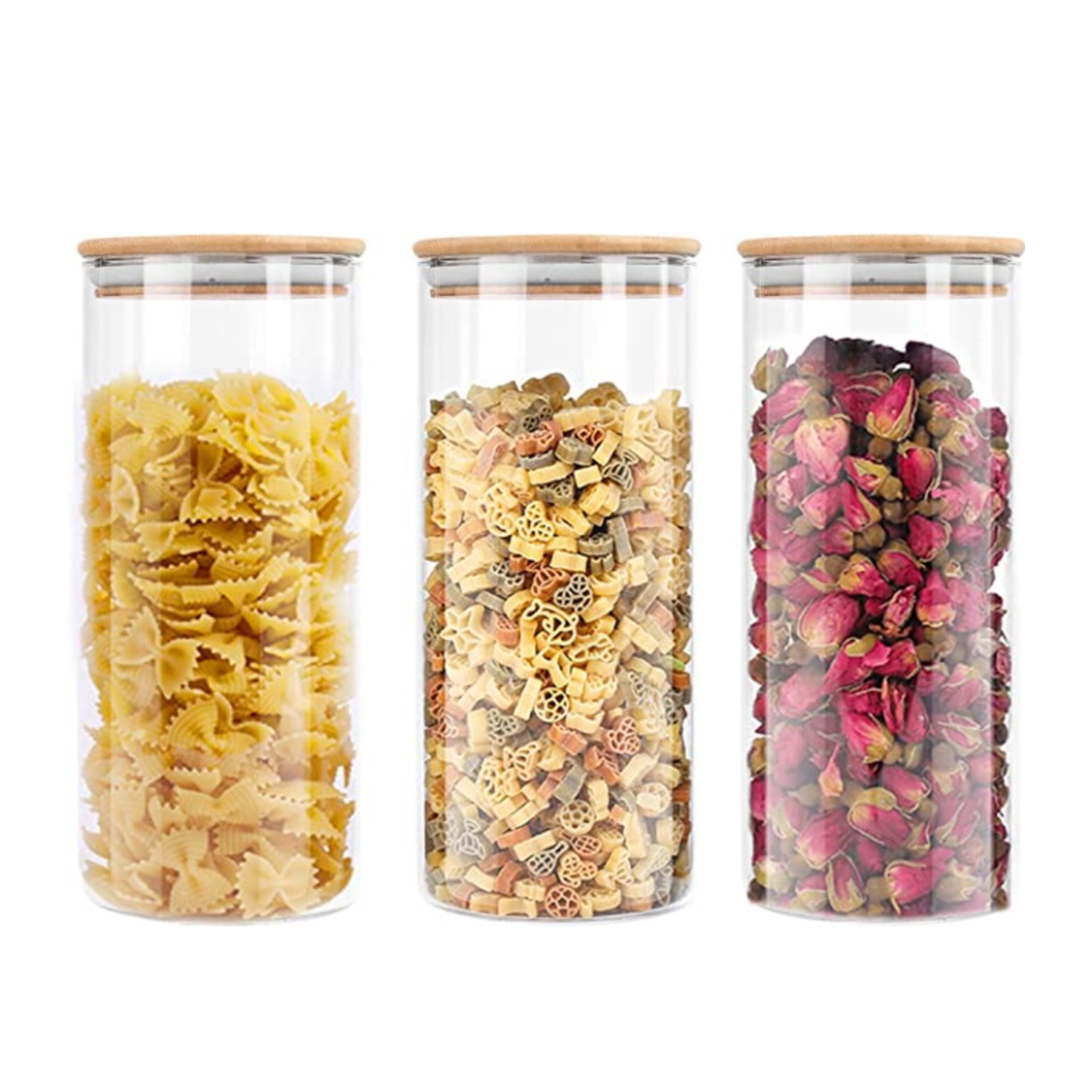 Tiga gelas dapur berbentuk silinder