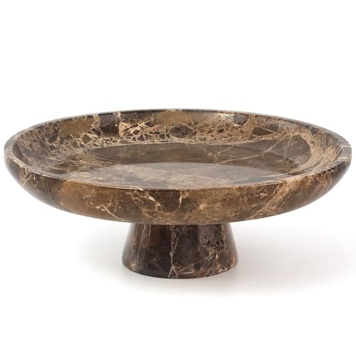 Ymxyjm Natural Marble Fruit Bowl for Kitchen Counter 10.2", Large Decorative Bowl Pedestal for Home Decor, Fruits Holder for Dining Table, Brown