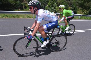 Adam Yates in the white jersey during stage 9