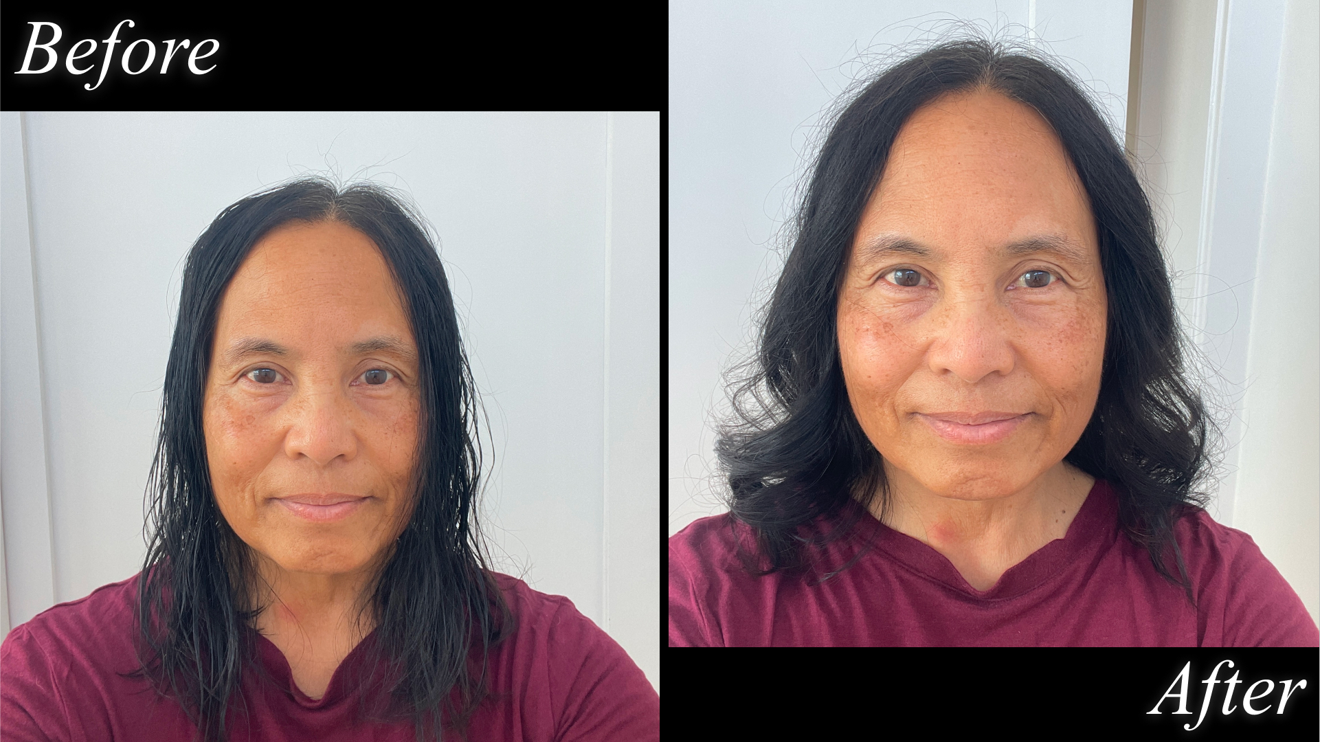ann malzahn before and after styling hair with dyson airwrap
