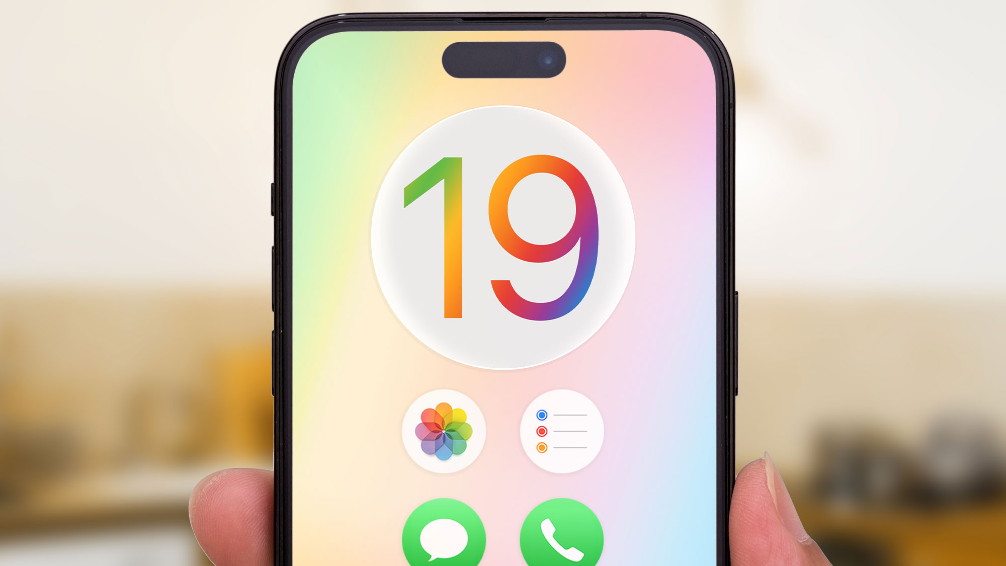 A render of the iOS 19 logo on an iPhone