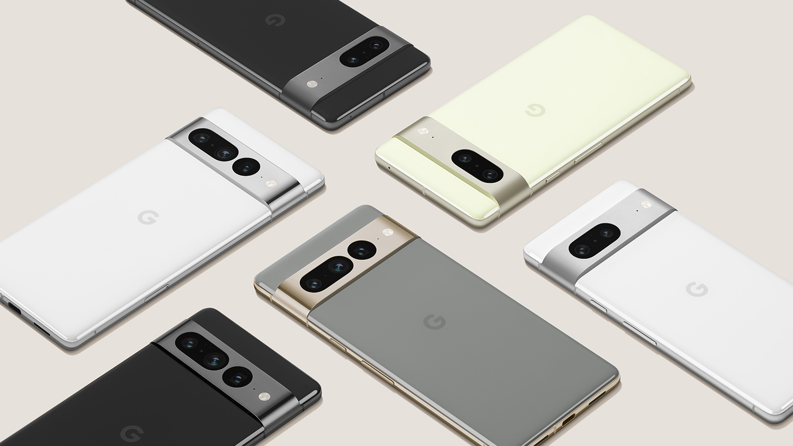 Several Google Pixel 7 and Pixel 7 Pro models lying face down