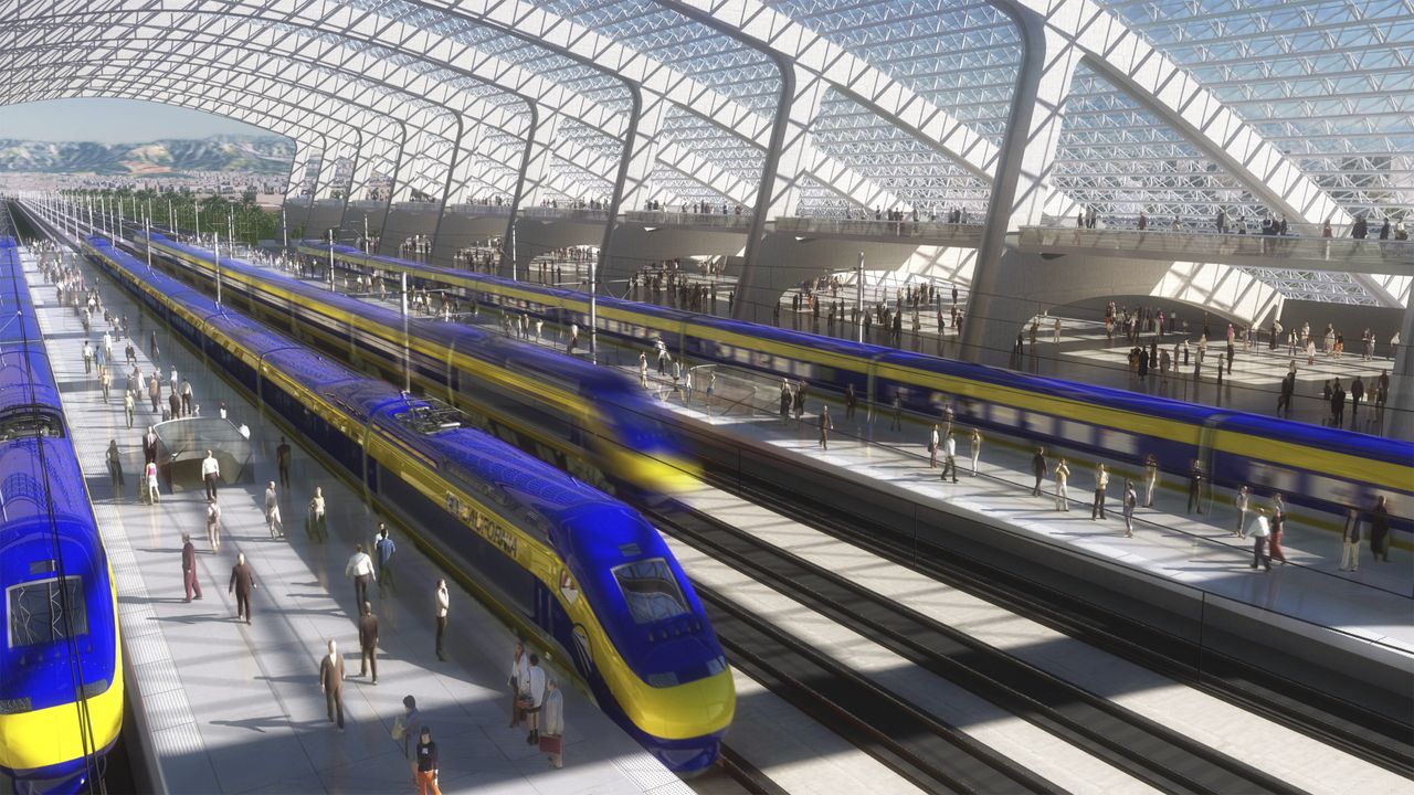 Artist&amp;#039;s rendering of high-speed train station