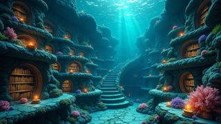 Underwater library Leonardo AI image