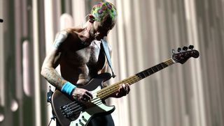 Flea of Red Hot Chili Peppers performs at Nissan Stadium on August 12, 2022 in Nashville, Tennessee.