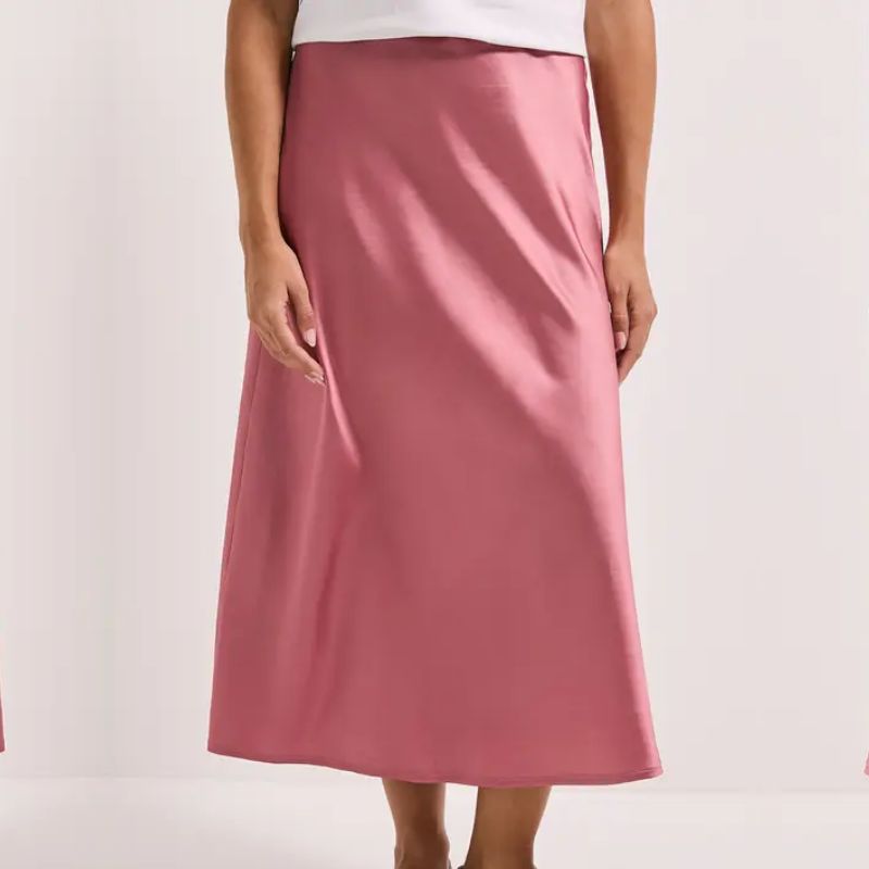 pink satin midi skirt