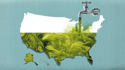 USA map filling with unclean water