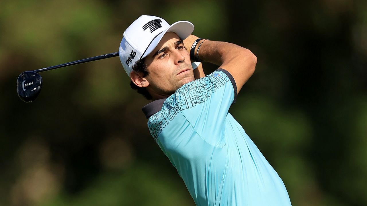 Joaquin Niemann takes a shot at the 2024 Dubai Desert Classic