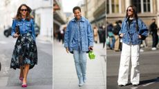A composite of street style models showing how to style denim jackets