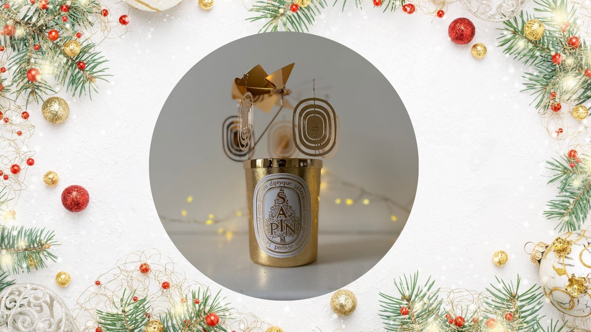 Diptyque Sapin Candle on a festive background