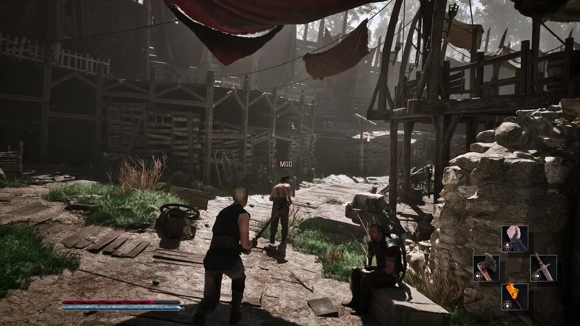 A player chases Mud with an axe in Gothic 1 Remake