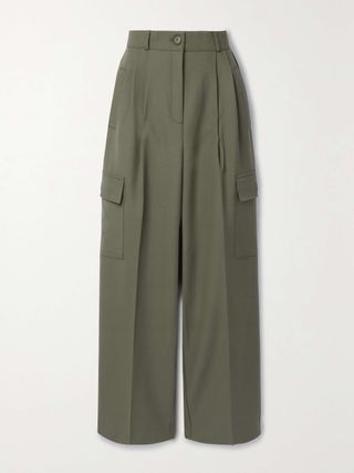 Maesa Pleated Woven Wide-Leg Cargo Pants