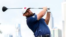 Tyrrell Hatton tees off on the first hole of day four at the Hero Dubai Desert Classic 2025